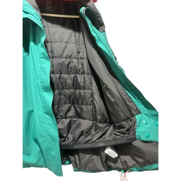 Helly Hansen Powshot Ski Long Jacket Coat Women Medium Green Hooded Snowboarding - Picture 9 of 16